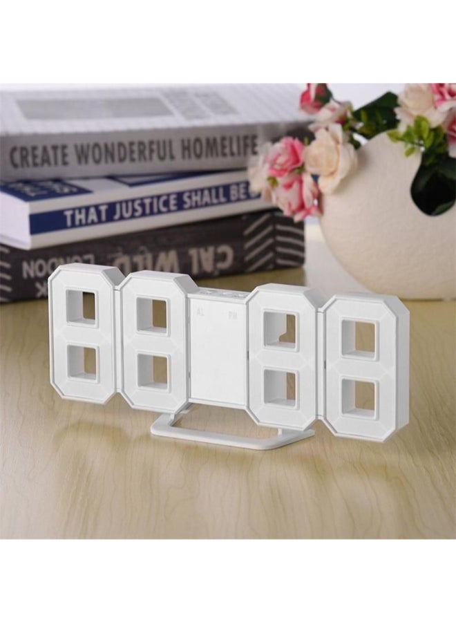 Generic - 3D LED Digital Alarm Desk Clock White 21.2 x 8.3 x 3.5cm - Image 1