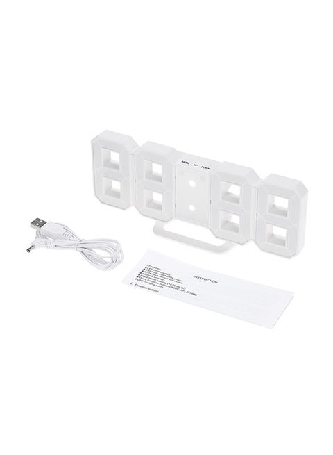 3D LED Digital Alarm Desk Clock White 21.2 x 8.3 x 3.5cm