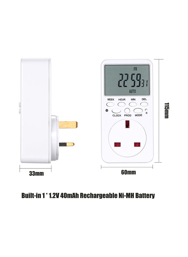 Digital Switch Socket Timer White 19 X 9 X 10centimeter