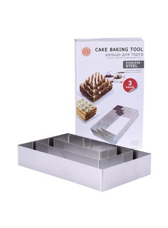 3-Piece Retangle Cake Baking Tool Set Silver 26x15x.4.50centimeter