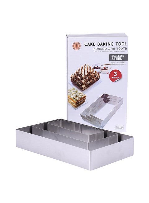 3-Piece Retangle Cake Baking Tool Set Silver 26x15x.4.50cm