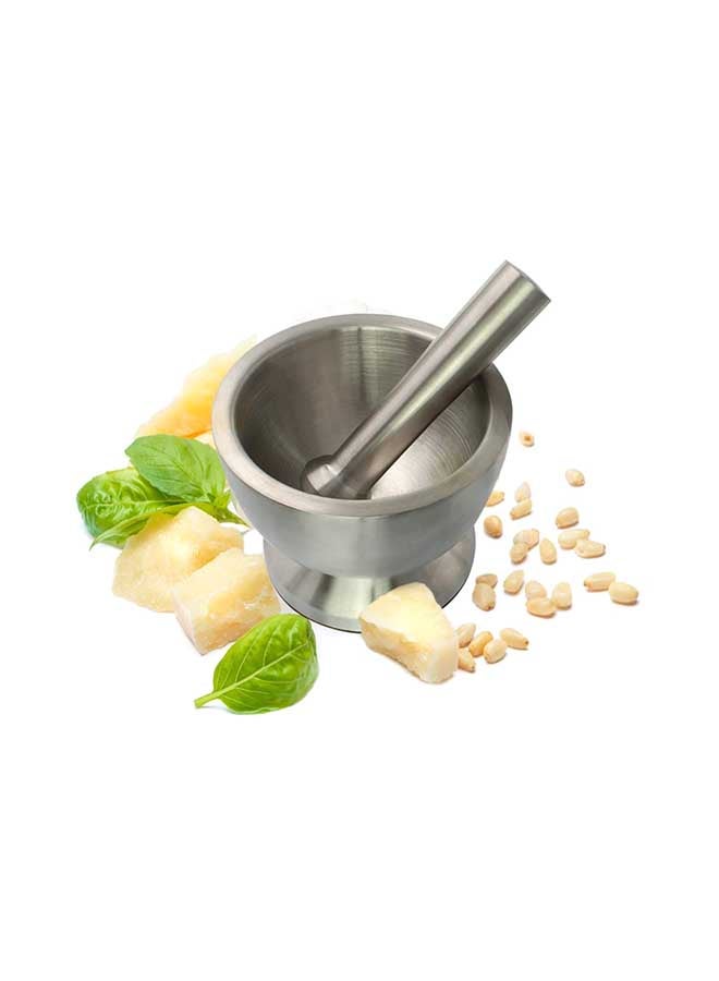 Spice Grinder Pill Crusher Mortar And Pestle Silver 15centimeter  - Image 1
