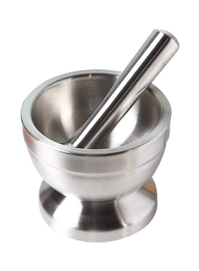 Spice Grinder Pill Crusher Mortar And Pestle Silver  - Image 1