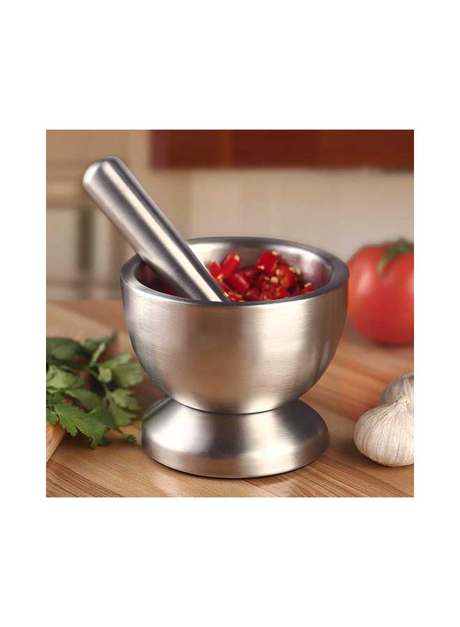 Spice Grinder Pill Crusher Mortar And Pestle Silver 15centimeter  - Image 4