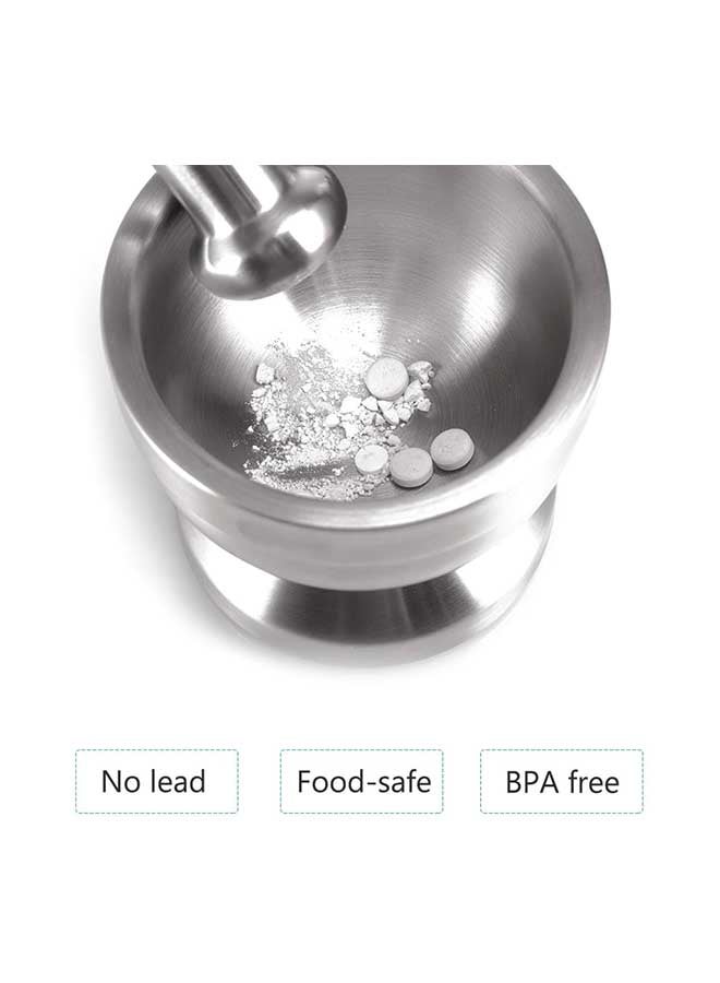 Spice Grinder Pill Crusher Mortar And Pestle Silver 15cm  - Image 2