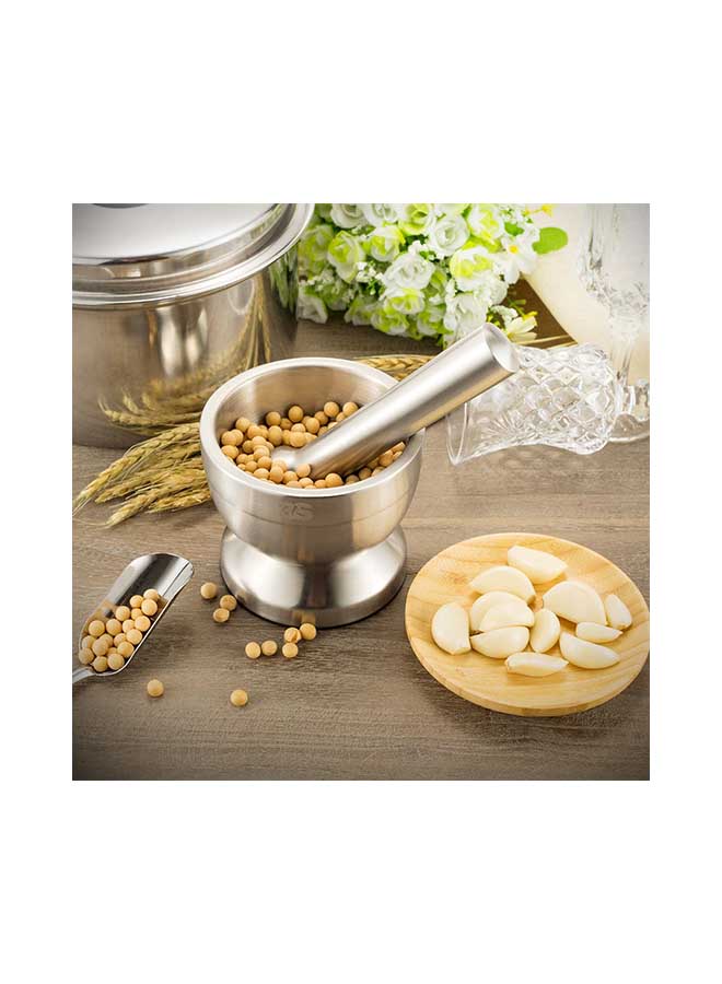 Spice Grinder Pill Crusher Mortar And Pestle Silver 15centimeter  - Image 1