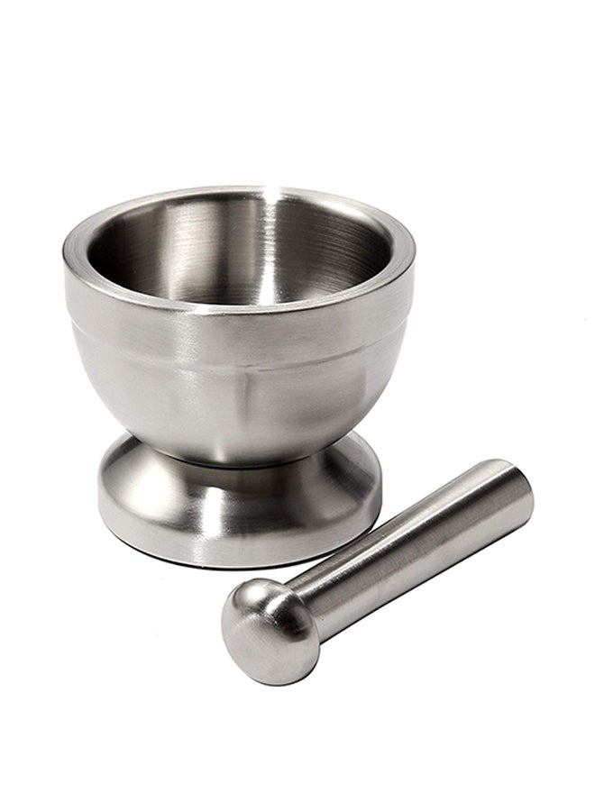 Spice Grinder Pill Crusher Mortar And Pestle Silver 15centimeter  - Image 2