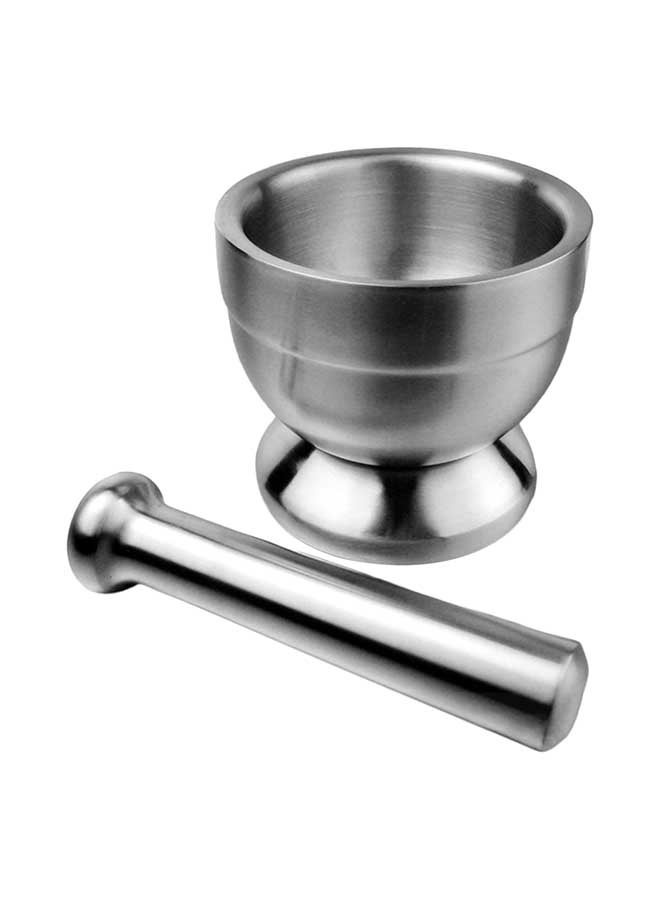 Spice Grinder Pill Crusher Mortar And Pestle Silver  - Image 1