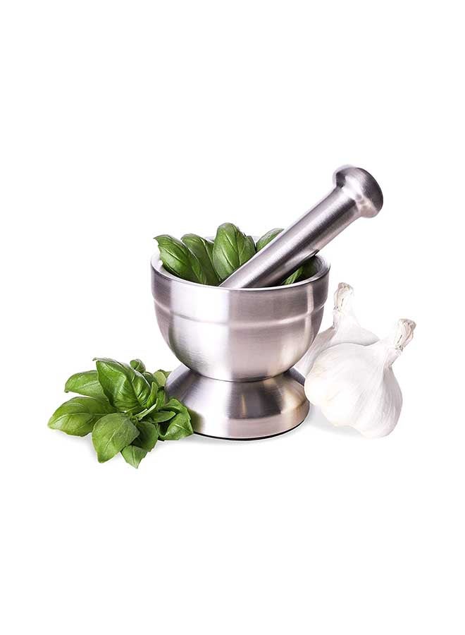 Spice Grinder Pill Crusher Mortar And Pestle Silver 15cm  - Image 1