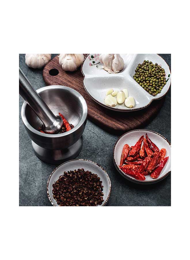 Spice Grinder Pill Crusher Mortar And Pestle Silver 15centimeter  - Image 1