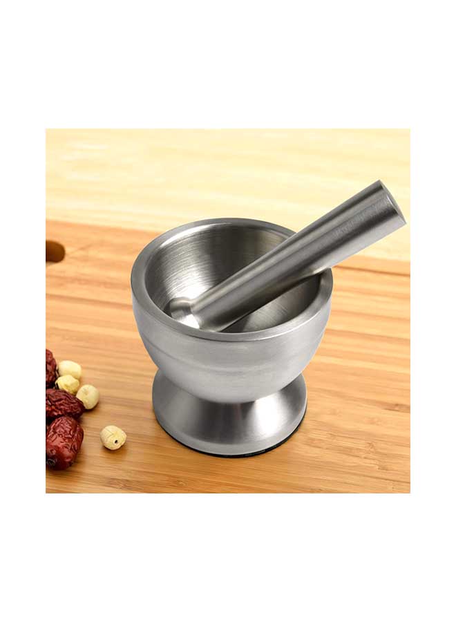 Spice Grinder Pill Crusher Mortar And Pestle Silver 15centimeter  - Image 2