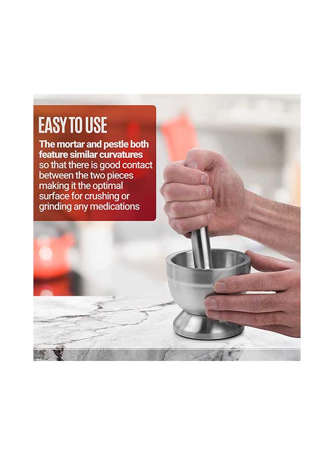 Spice Grinder Pill Crusher Mortar And Pestle Silver 15centimeter  - Image 3