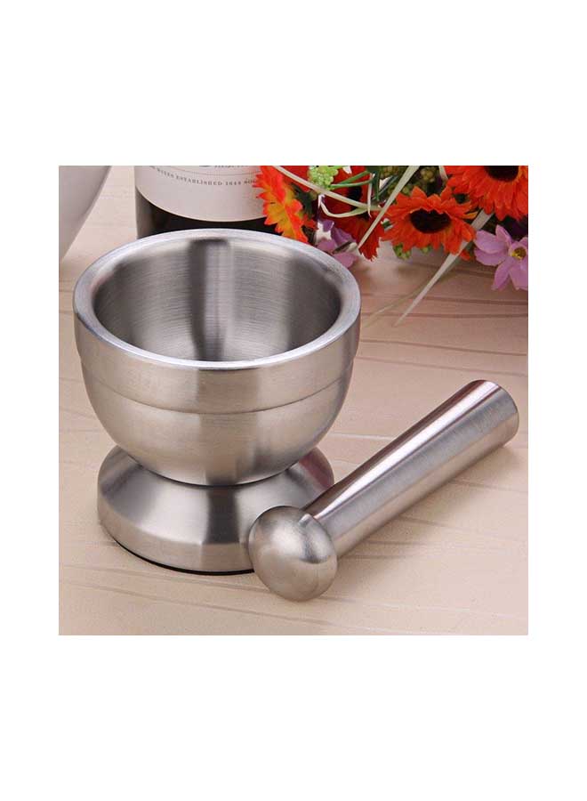 Spice Grinder Pill Crusher Mortar And Pestle Silver 15centimeter  - Image 4