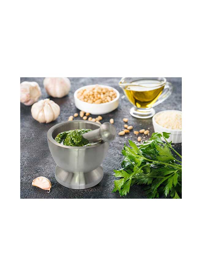 مطحنة توابل مع هاون ومدقة فضي  - Image 1