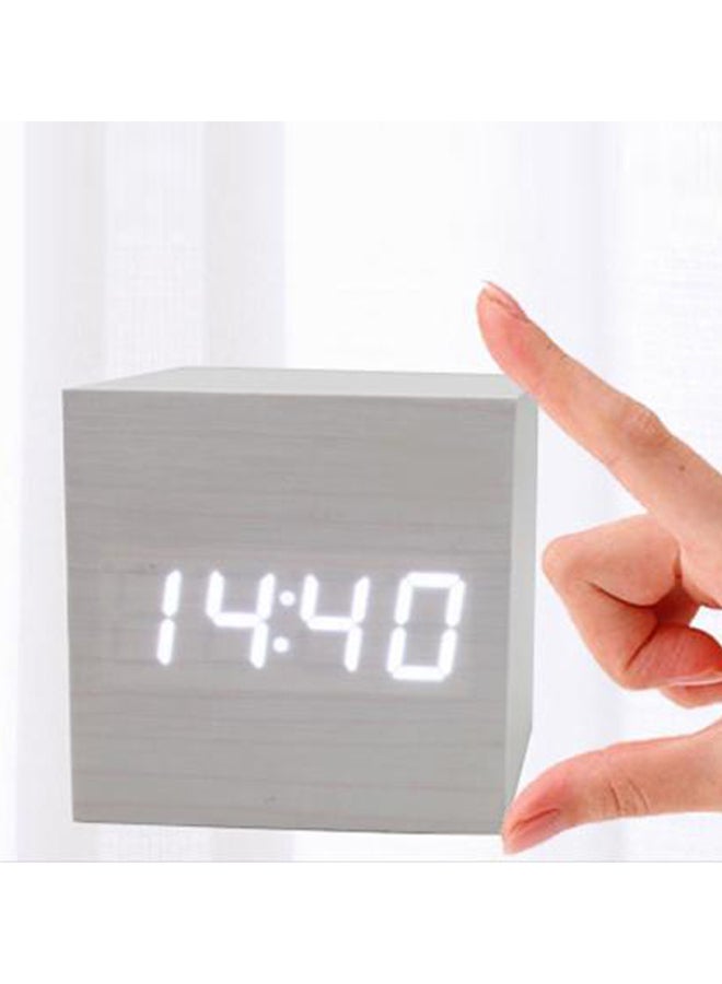 بيوينتي Sound Control Wooden Square LEd Alarm Clock White Wood 6x6cm - Image 2