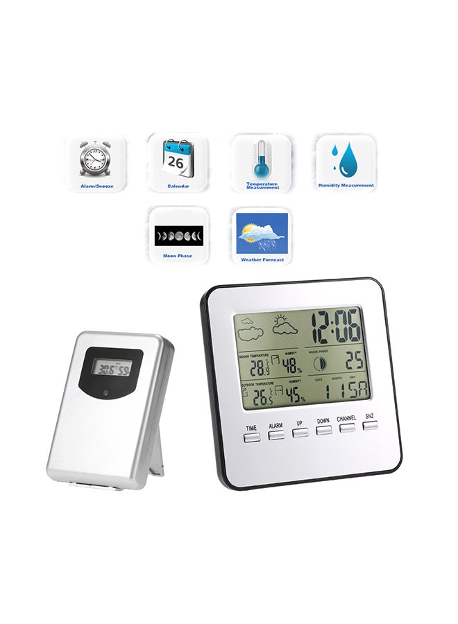 Multi-Functional Wireless Weather Station Clock Silver - Image 3