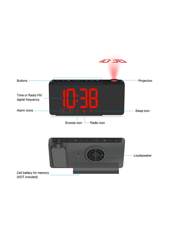 Generic - Usb Operated LED Projection Alarm Clock Timer Black - Image 1