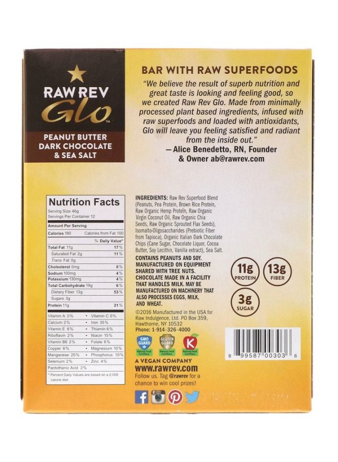 Raw Rev Glo 12-Piece Glo Peanut Butter Dark Chocolate And Sea Salt Protein Bar Set 1.6 oz (46 g) Each - Image 4