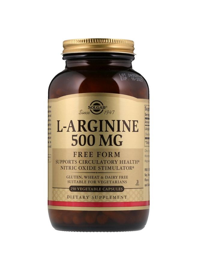 Solgar L-Arginine 500mg Dietary Supplement - 250 Capsules
