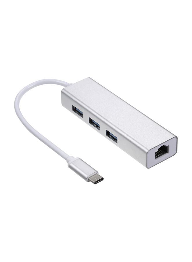 Generic - Type C To 3-Port USB Hub With RJ45 Ethernet Port Adapter white - Image 1