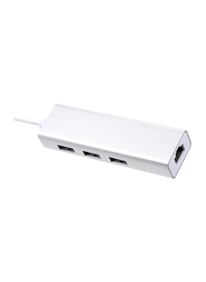 Generic - Type C To 3-Port USB Hub With RJ45 Ethernet Port Adapter white - Image 1