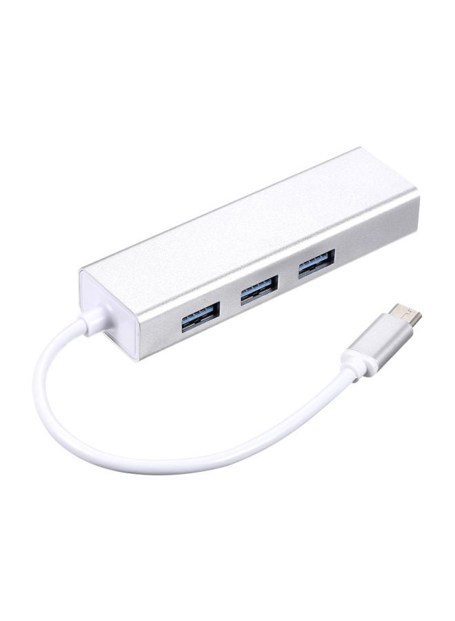 Generic - Type C To 3-Port USB Hub With RJ45 Ethernet Port Adapter white - Image 1