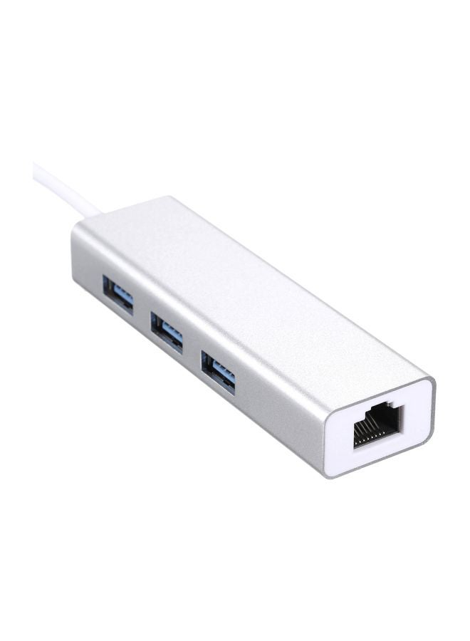 Generic - Type C To 3-Port USB Hub With RJ45 Ethernet Port Adapter white - Image 1