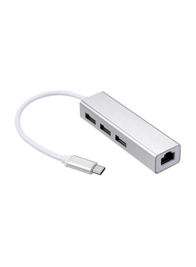 Generic - USB-C 3-Port Hub With RJ45 Ethernet Port Adapter white - Image 1