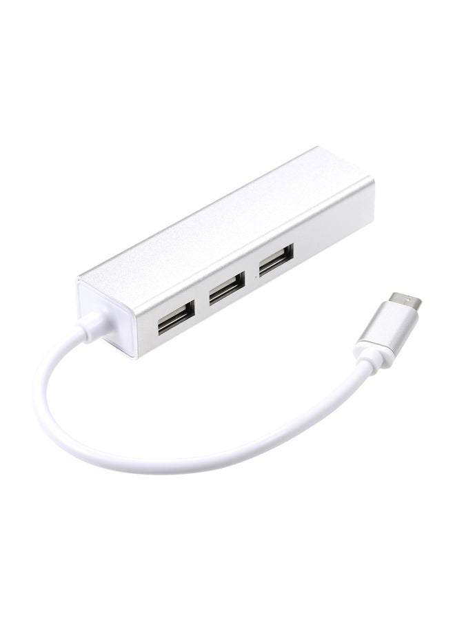 Generic - USB-C 3-Port Hub With RJ45 Ethernet Port Adapter white - Image 1