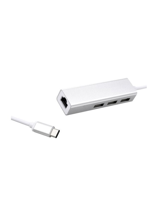 Generic - USB-C 3-Port Hub With RJ45 Ethernet Port Adapter white - Image 1