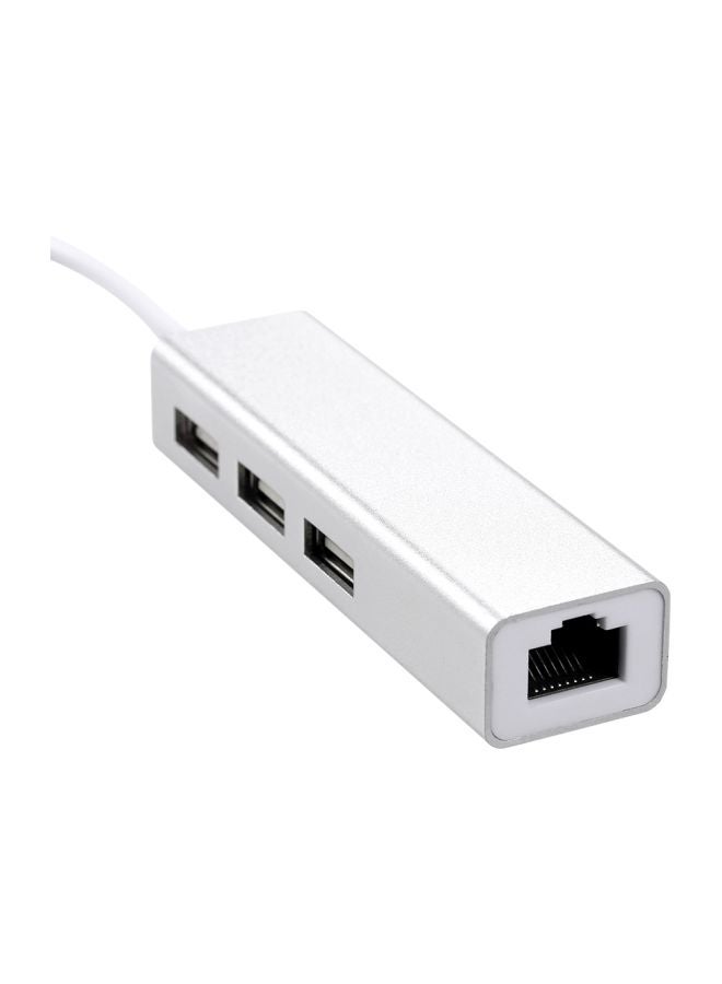 Generic - USB-C 3-Port Hub With RJ45 Ethernet Port Adapter white - Image 1