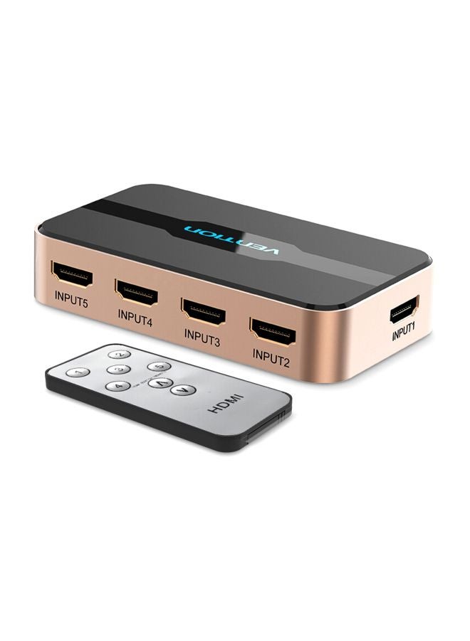 فينشن سويتش HDMI بدقة عالية الوضوح 5 في 1 مع جهاز تحكم عن بعد بالأشعة تحت الحمراء ذهبي وردي - Image 2