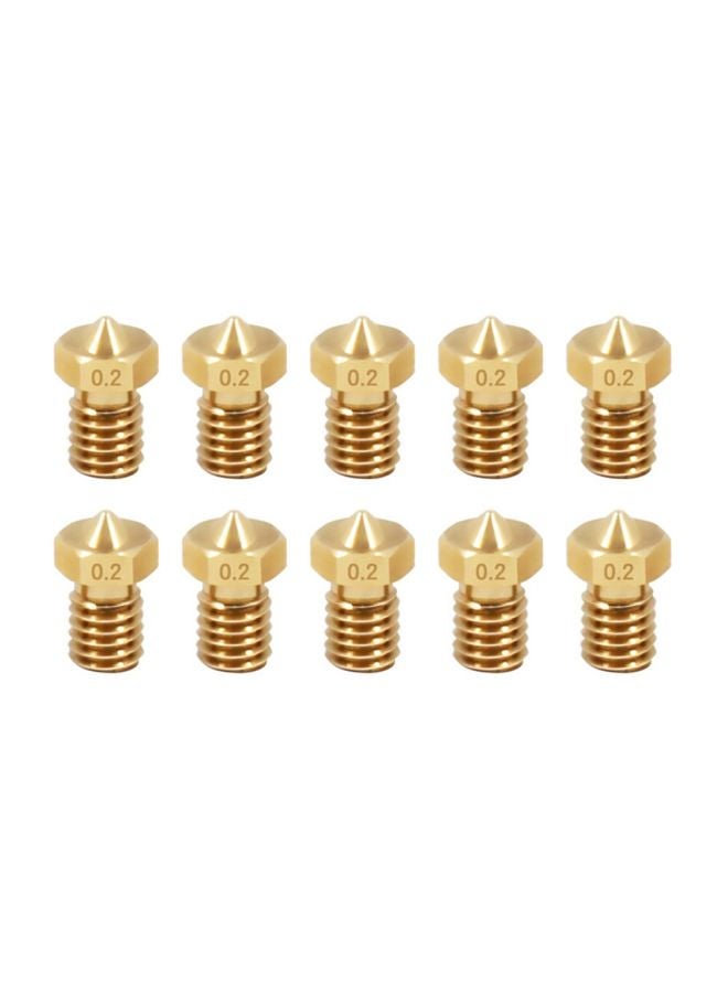 10-Piece V6 Nozzle Set For 3D Printer Gold  - Image 1