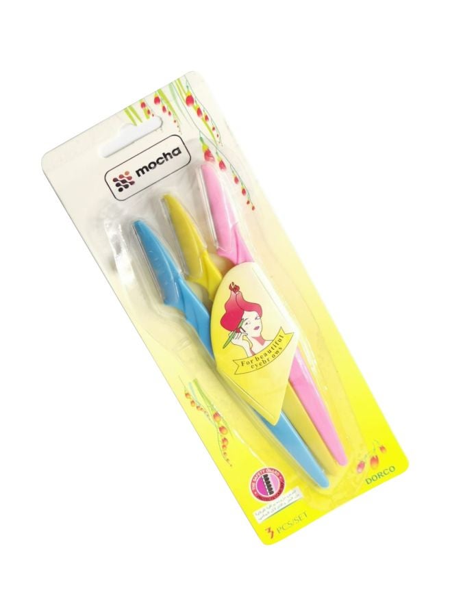 3-Piece Eyebrow Hair Shaving Razor Pink/Yellow/Blue - Image 1