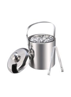 Ice Bucket With Lid Double Wall And Ice Tong Silver 1Liters