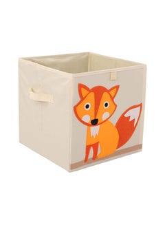 Cartoon Animal Printed Cube Storage Laundry Basket Beige/Orange 33x33x33centimeter