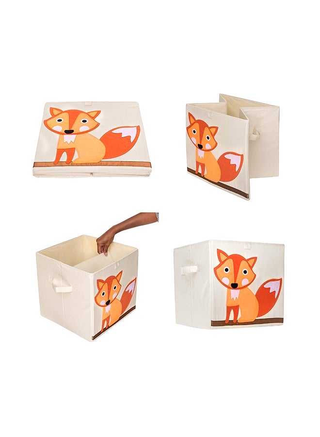 Beauenty - Cartoon Animal Printed Cube Storage Laundry Basket Beige/Orange 33x33x33centimeter - Image 1