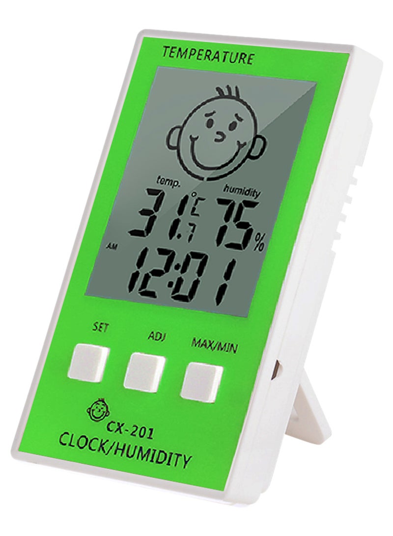 مقياس حرارة رقمي مزود بوظيفة ساعة منبه وشاشة LCD مع دليل المستخدم أخضر/رمادي  - Image 2