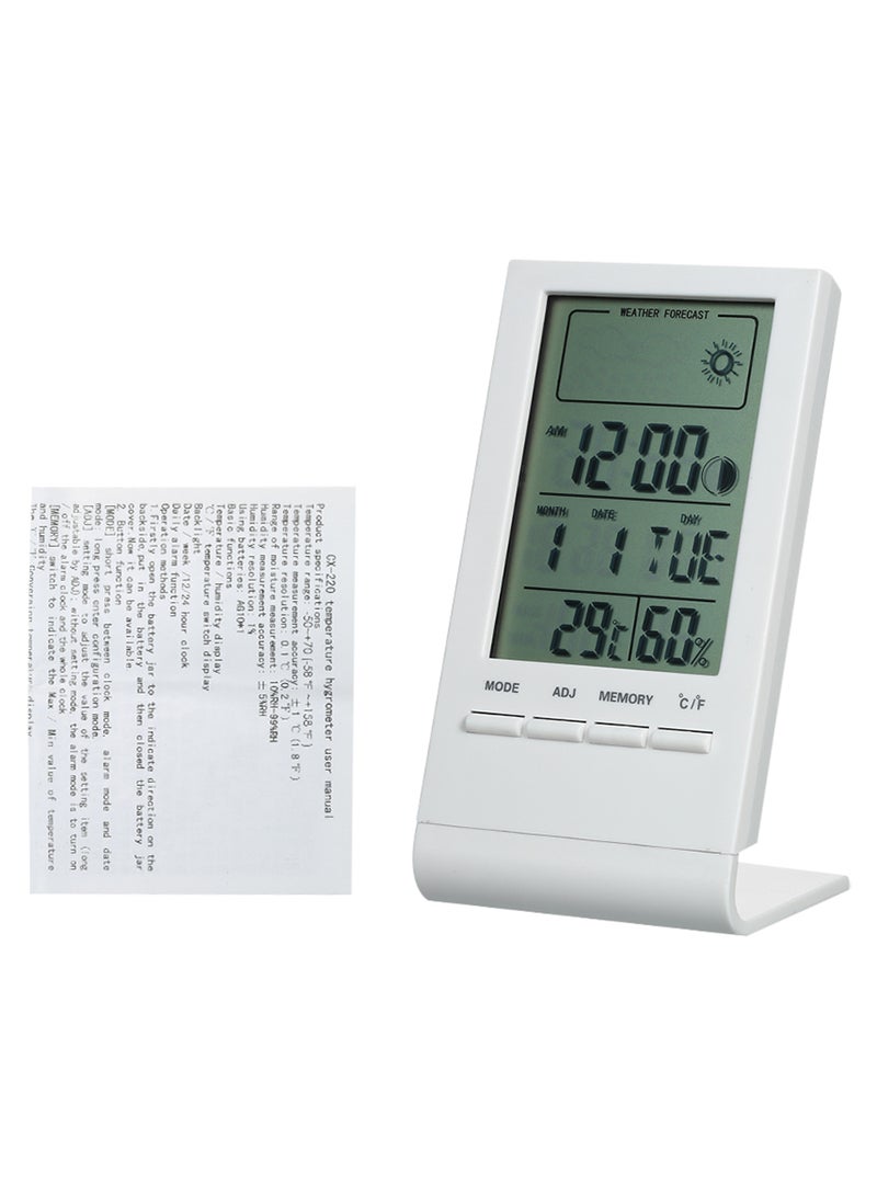 ماركة غير محددة - جهاز قياس الحرارة والرطوبة مع وظيفة ساعة تنبيه مزود بشاشة LCD أبيض/رمادي - Image 1