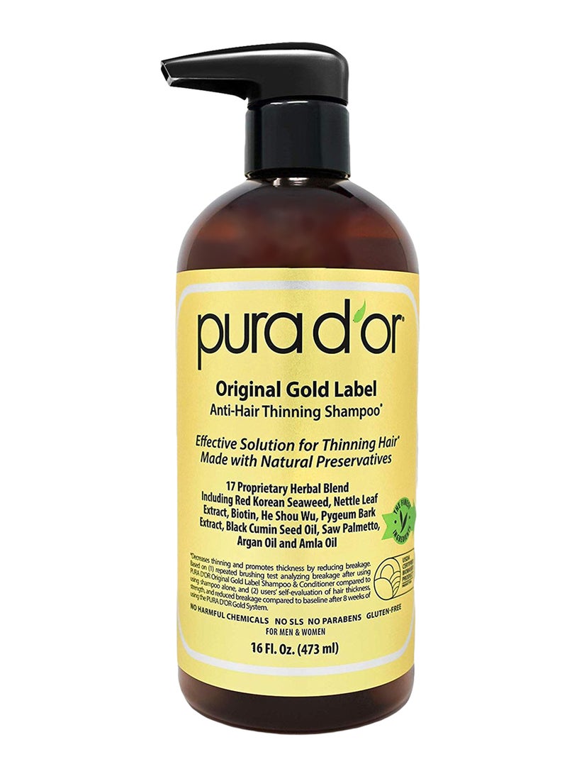 Pura d'or Original Gold Label Anti Hair Thinning Shampoo 473ml - Image 1
