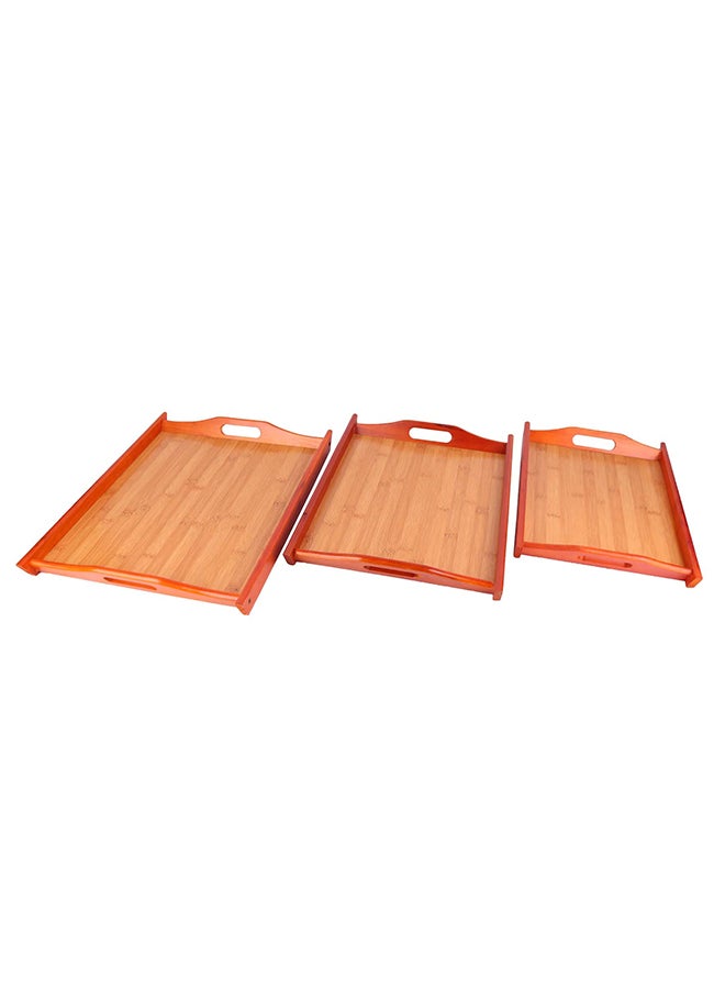 Bin shihoon 3-Piece Wooden Tray Set Brown 20x18centimeter - Image 1