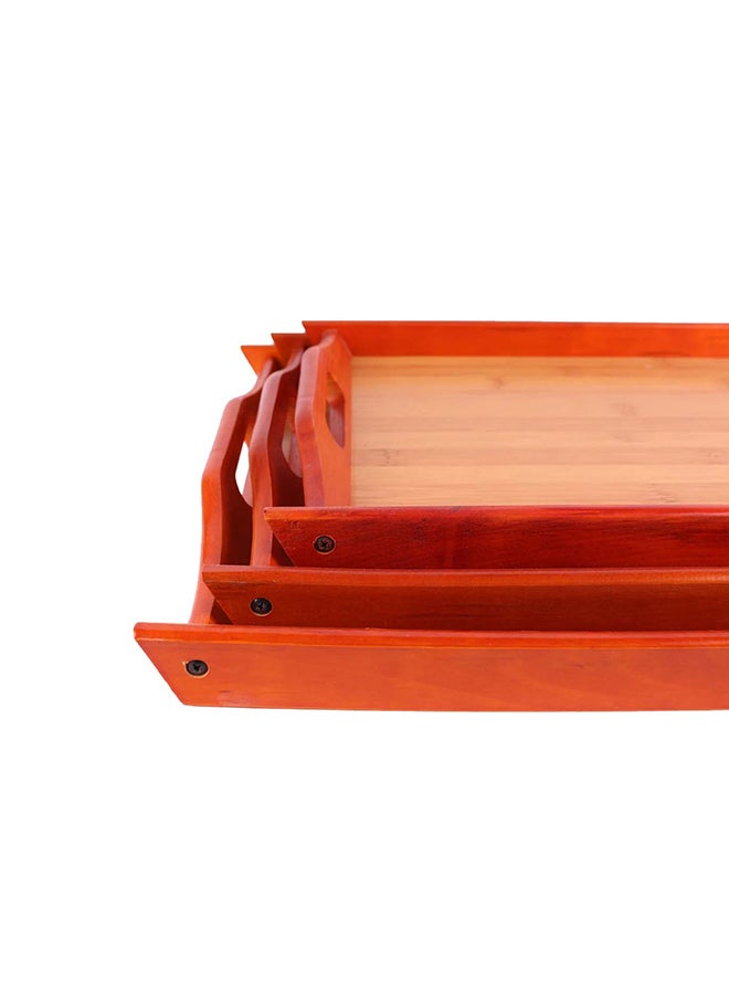 Bin shihoon 3-Piece Wooden Tray Set Brown 20x18centimeter - Image 2