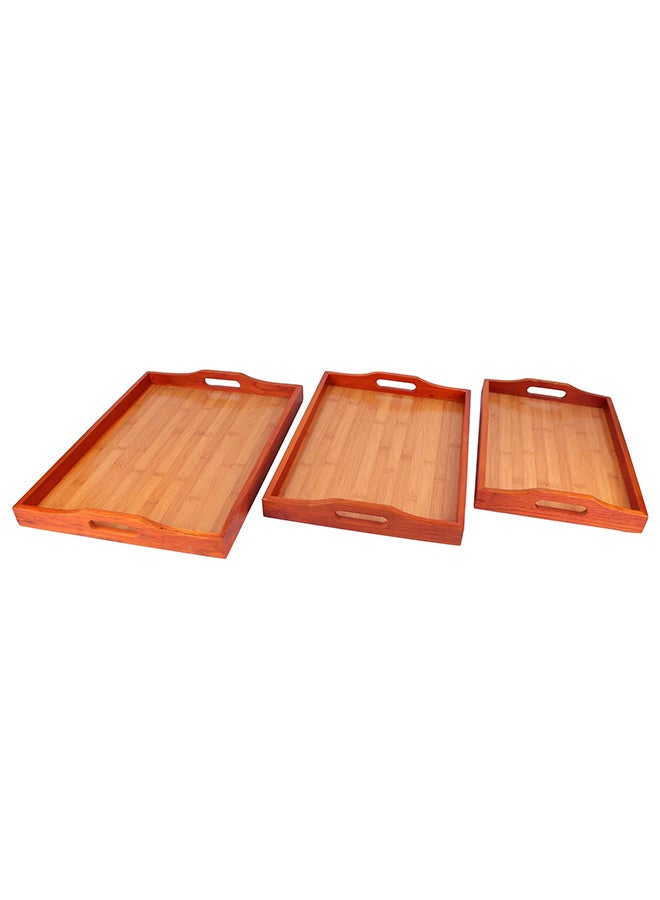 Bin shihoon 3-Piece Wooden Tray Set Brown 48x36x7cm - Image 1