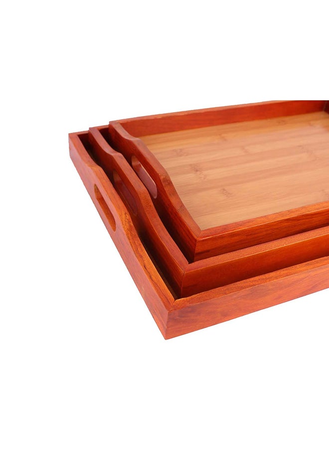 Bin shihoon 3-Piece Wooden Tray Set Brown 48x36x7cm - Image 2