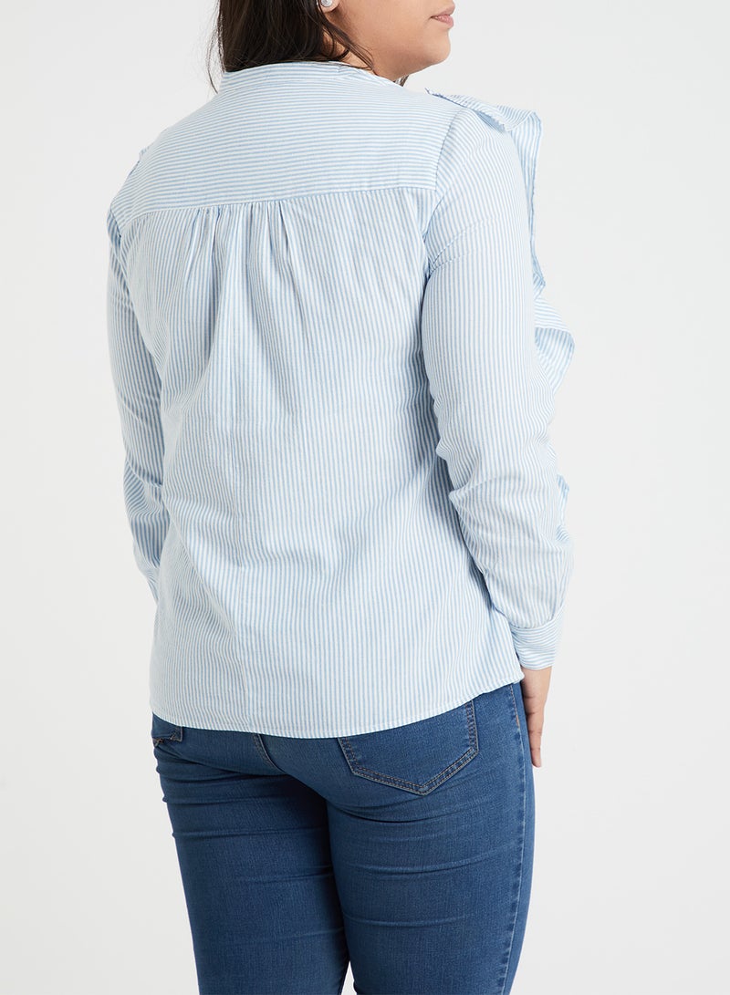 VERO MODA - Frill Detailed Striped Shirt Blue - Image 1