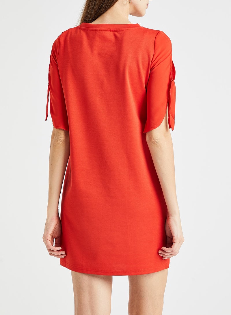 VERO MODA Round Neck Mini Dress Orange  - Image 3