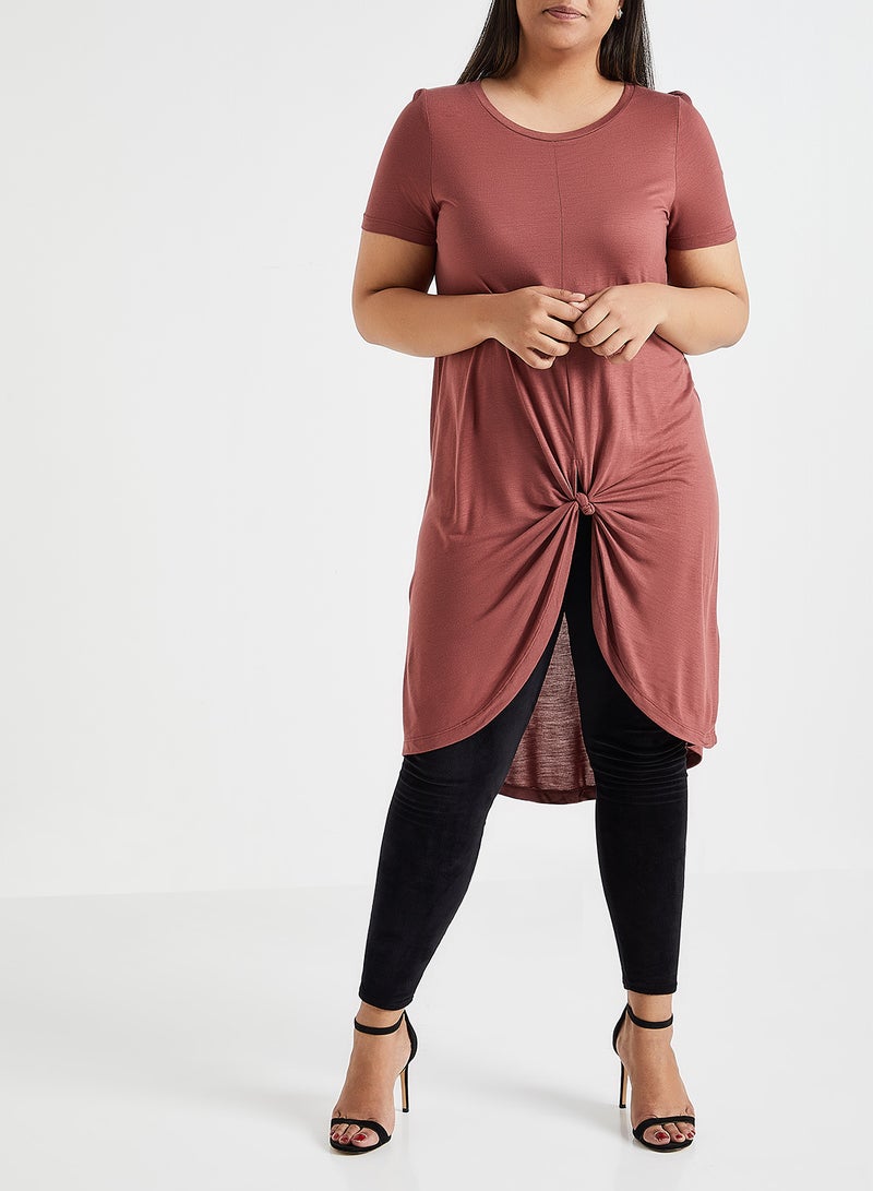VERO MODA - Front Knot High Low T-Shirt Brown - Image 1