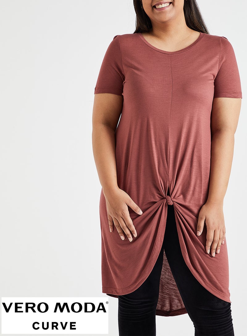 VERO MODA - Front Knot High Low T-Shirt Brown - Image 1