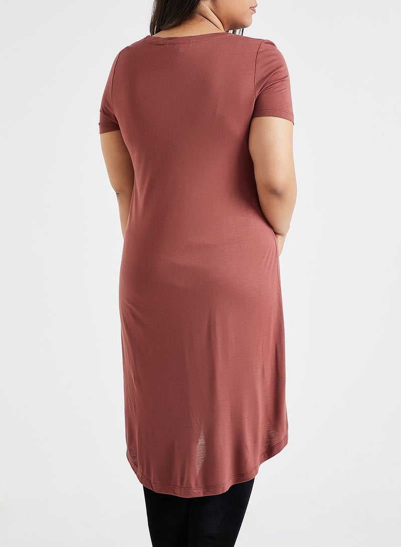 VERO MODA - Front Knot High Low T-Shirt Brown - Image 1