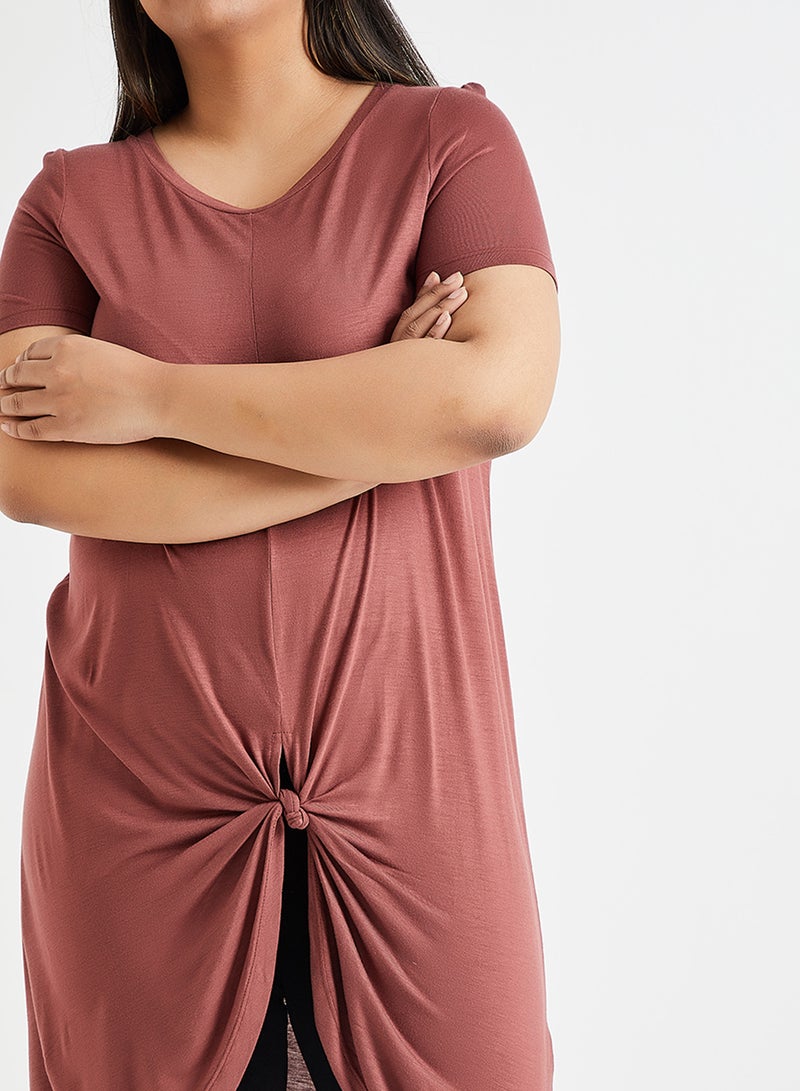 VERO MODA - Front Knot High Low T-Shirt Brown - Image 1